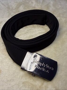 Simply Vera Vera Wang Black Fabric Belt with Silver Logo Buckle